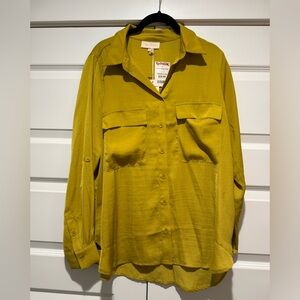 Satin Chartreuse Button Down Shirt